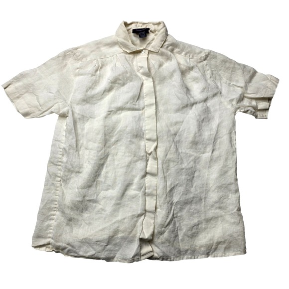 Allen Solly Shirt Womens 12 White Linen Button Up Short Sleeve Made Hong Kong - Picture 1 of 4